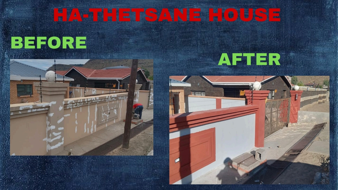 Before and after photos of the Ha-Thetsane House painted with Dynamic Paint