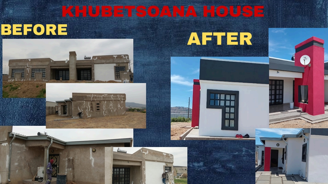 Before and after photos of the Khubetsoana House painted with Dynamic Paint